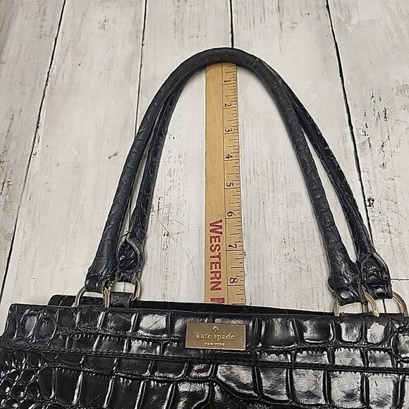 KATE SPADE New York Ridgely Ave Becky Satchel Croc Embossed Leather Black Bag - Picture 7 of 16